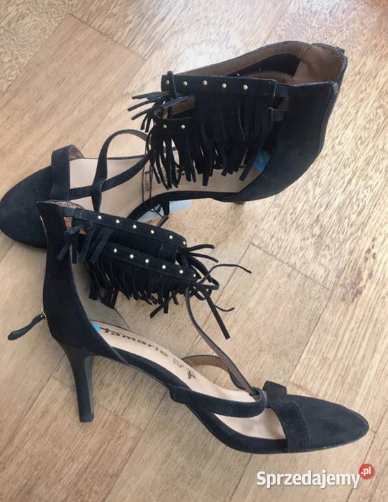 Czarne zamszowe sandałki na obcasie Tamaris 39 Sandały i klapki Warszawa