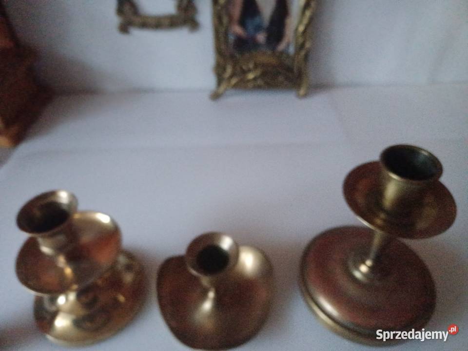 Komplet trzech świeczników Mosiądz Kolekcja Pozostałe