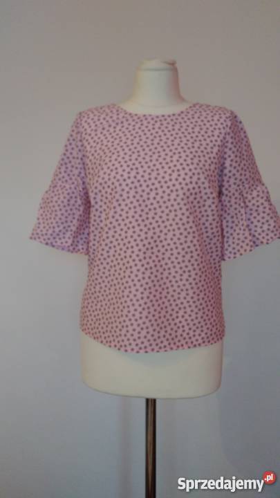 Bluzka różowa w drobne kwiatki z falbanką na Warszawa
