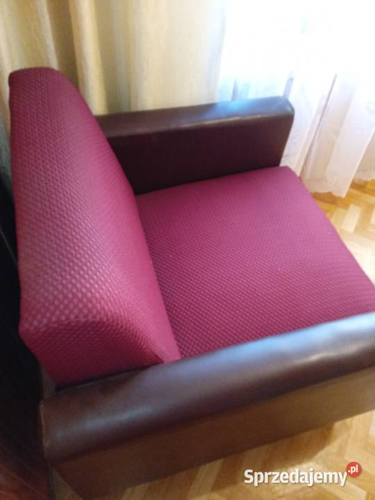 Fotel rozkładany styl PRL bordo vintage antyk Stąporków