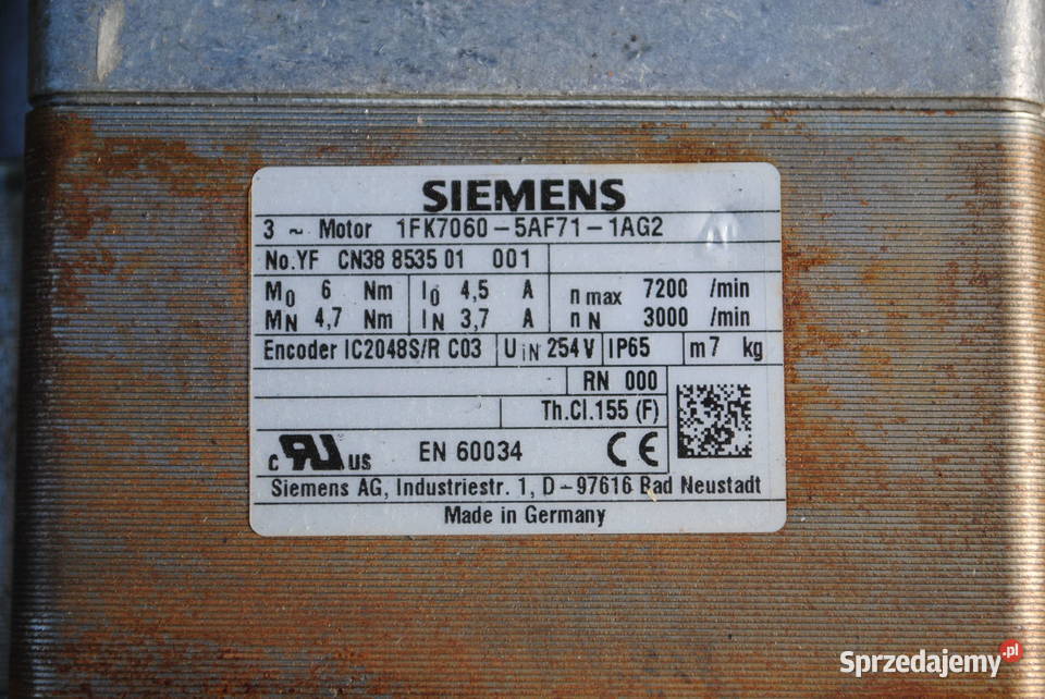 Silnik SERVOMOTOR 1FK70605AF711AG2 Siemens Kargowa sprzedam