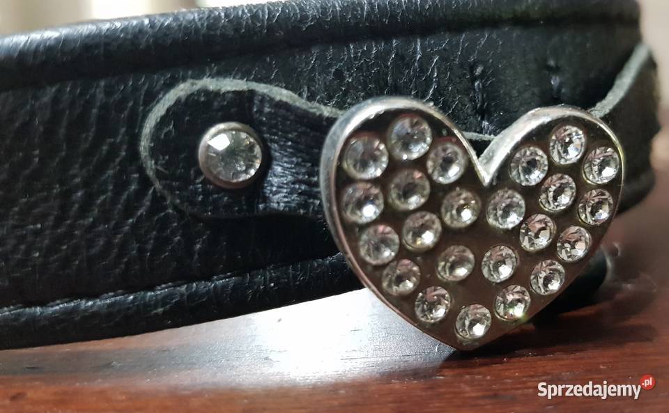 Smycz obroża kryształki skóra czoker rzemyk