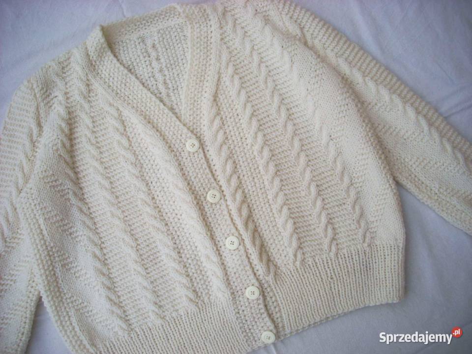Sweter Kremowy na drutach 44 46 kolorowy