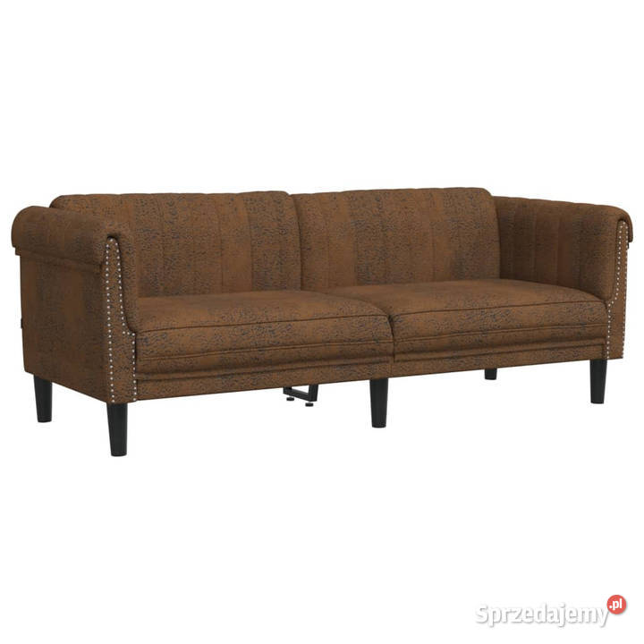 Sofa 3os brązowa sztuczna skóra zamszowa