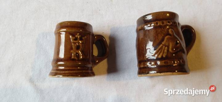 Dwa miniaturowe ceramiczne kufelki ozdobnePRL wielkopolskie Koźminek