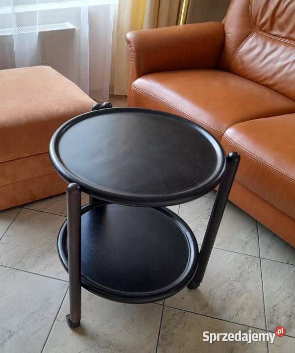 Drewniany stolik kawowy okragly czarny Kołobrzeg