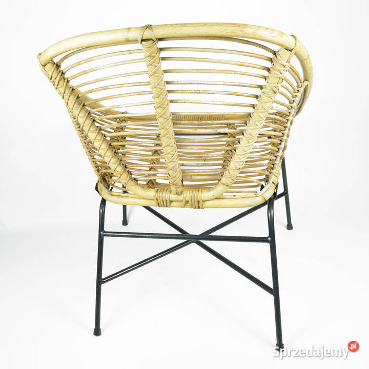 Rattanowy fotel kubełkowy Dania lata 60 toczone mazowieckie Warszawa