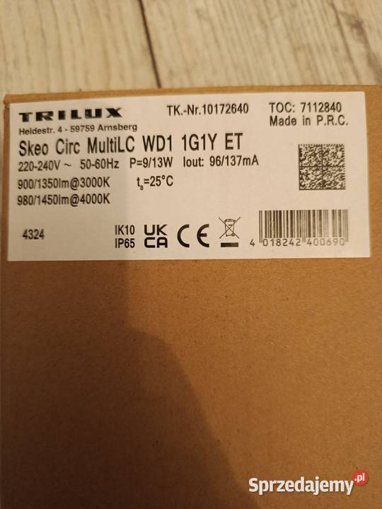 antracytowa lampa ścienna i sufitowa LED Trilux Świecie sprzedam