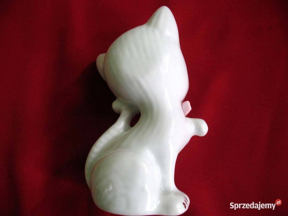 Kot Koteczka z kokardą porcelana niebieska 11 x Siedlce sprzedam