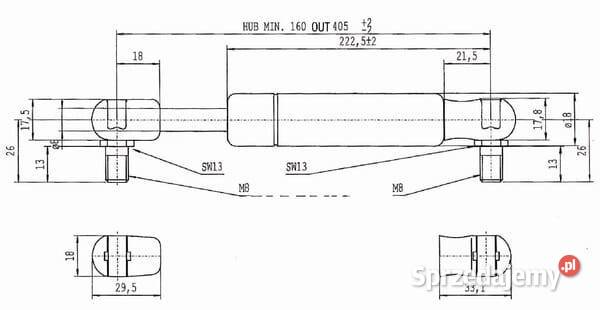 Sprężyna gazowa L405 mm 200N Stabilus CA083585 małopolskie