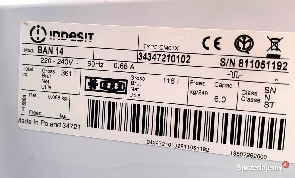 Chłodzzamrażarka INDESIT BAN14 sprzedam Konstancin-Jeziorna
