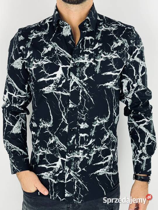 GIOVANNI PERA Koszula męska K015 Czarnabiała Ostrów Wielkopolski