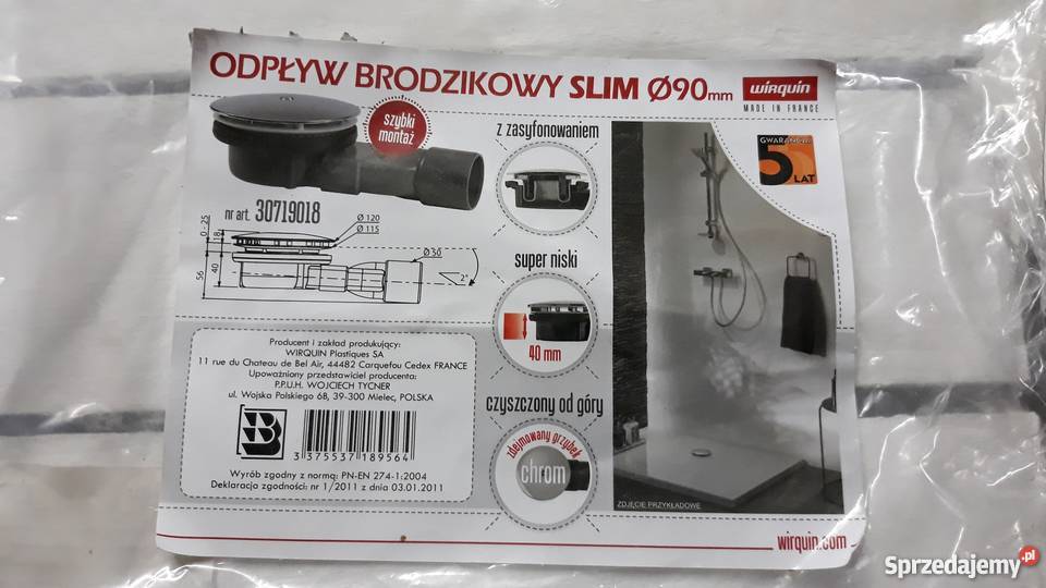 Syfon brodzikowy 90mm niski Wirquin dolnośląskie Miłków