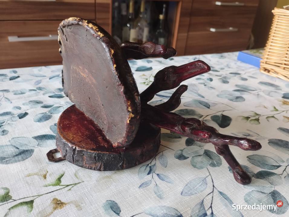 PRL półka hand made korzeń huba etykieta Łódź