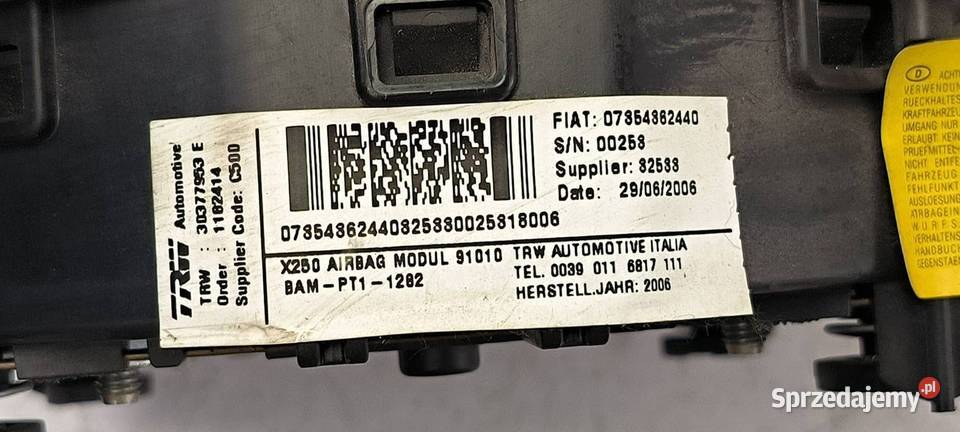 PODUSZKA AIRBAG PEUGEOT Boxer II 07584862440 kujawsko-pomorskie Lipno