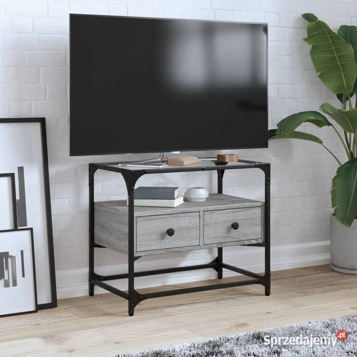 Szafka pod TV ze szklanym blatem szary dąb mazowieckie Warszawa