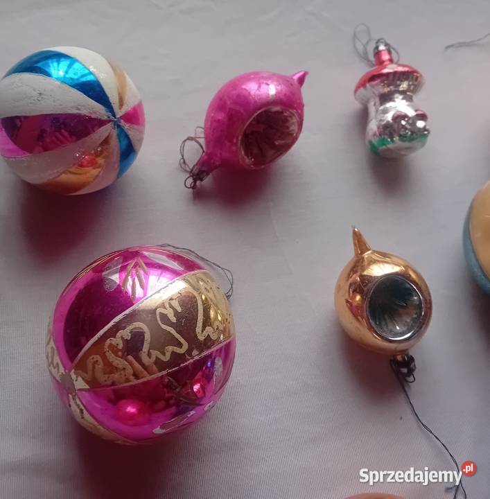 Zestaw 12 bombek z okresu PRL z lat 50ych i Porcelana i szkło Koźminek