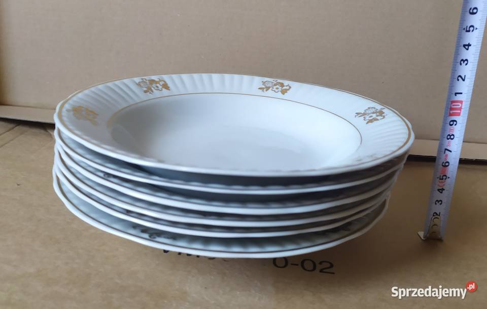 495 TALERZE duże płaskie 6 sztuk PRL Retro Łódź