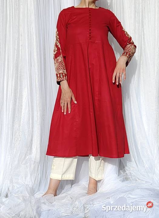 Orientalna tunika sukienka czerwona S 36 bawełna Spódnice i sukienki zachodniopomorskie