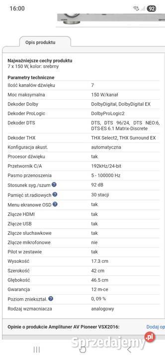 Aplituner pioner vsx 2016av s Malbork