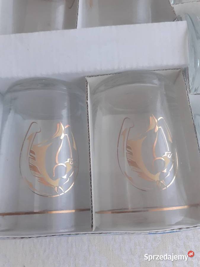 Komplet szklanki kieliszki literatkizłocony Jarocin