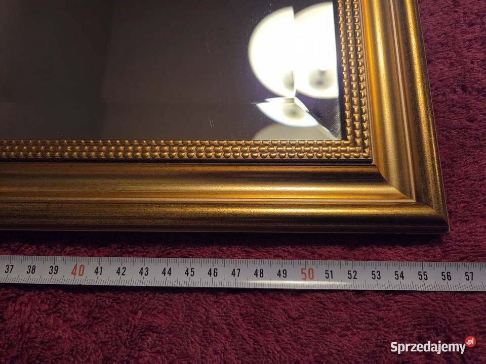 ładne solidne lustro vintage złota drewniana Pozostałe Łask