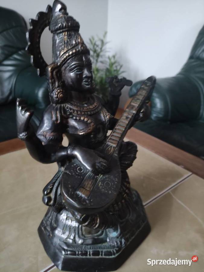 Antyczna rzeźba z brązu Bogini Saraswati duża 5