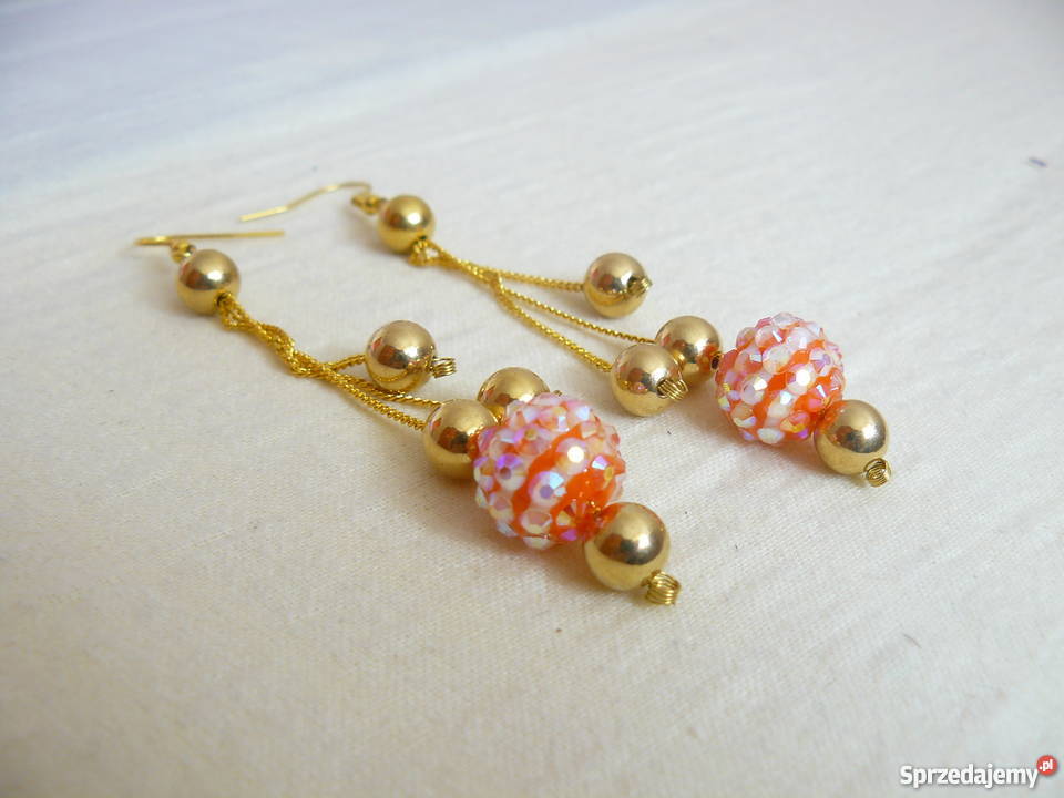 Długie złote kolczyki z kuleczkami Wrocław
