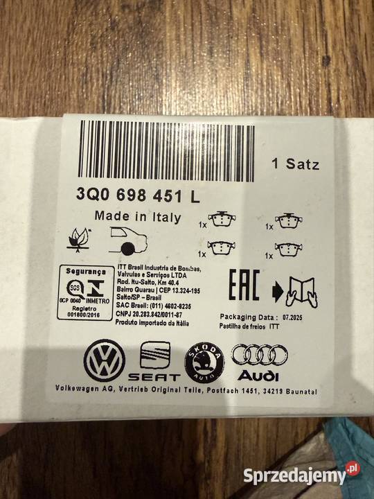 Klocki hamulcowe NOWE OE 3Q0698451L Stargard