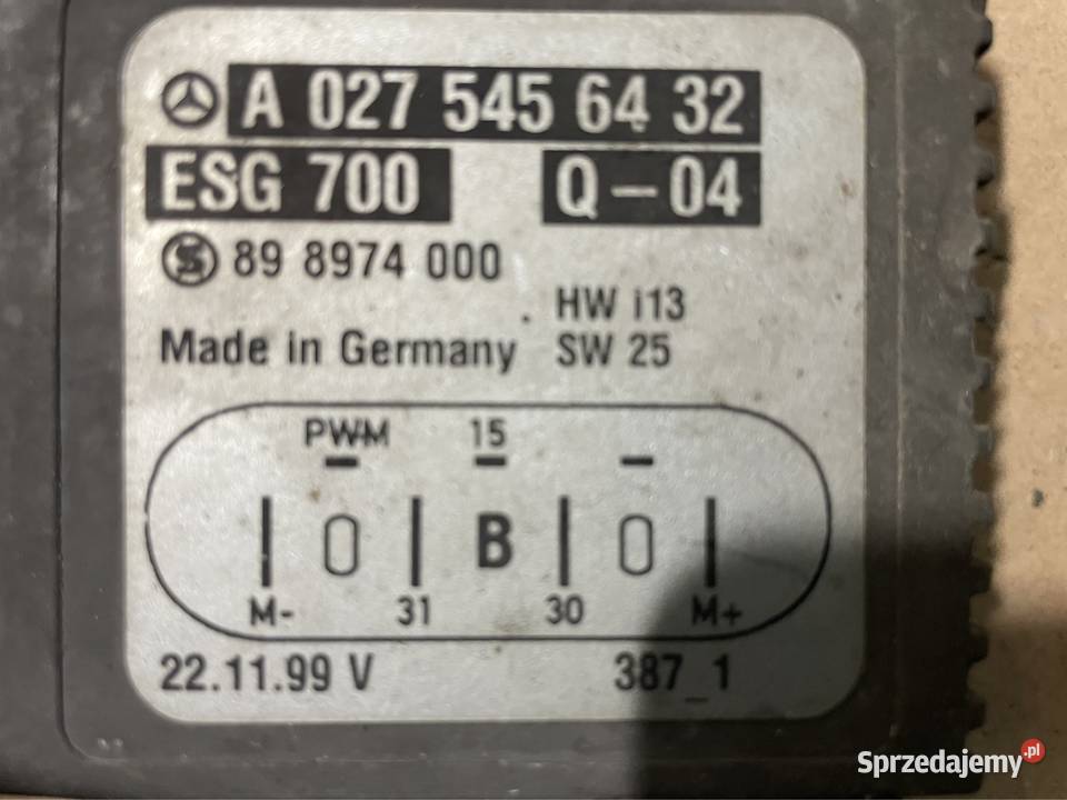 Moduł sterownik wentylatora A0275456432 mercedes wyposażenie elektryczne Szczecin sprzedam
