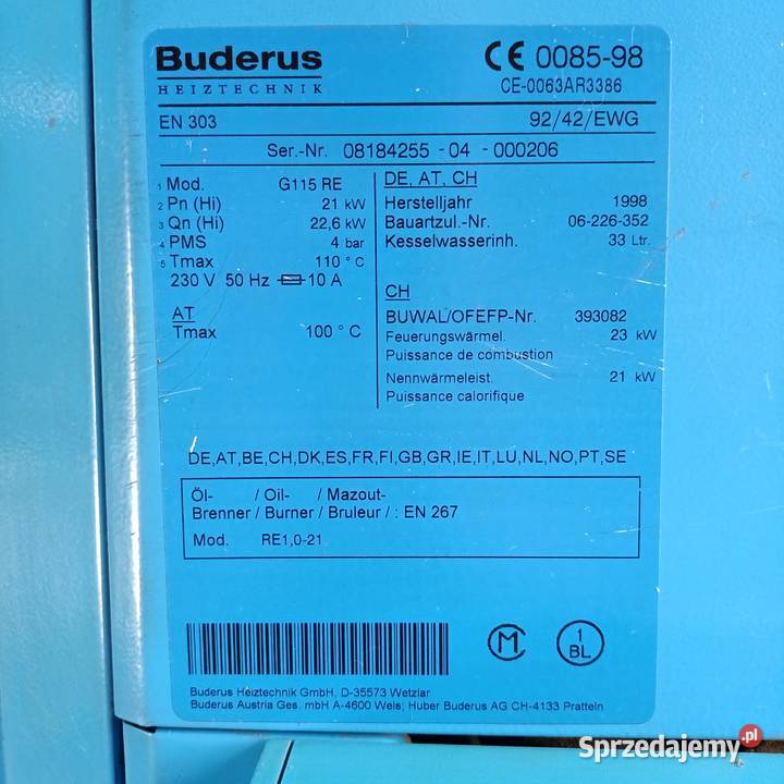 Piec na olej opałowy BUDERUS G115 21kW warmińsko-mazurskie Jonkowo