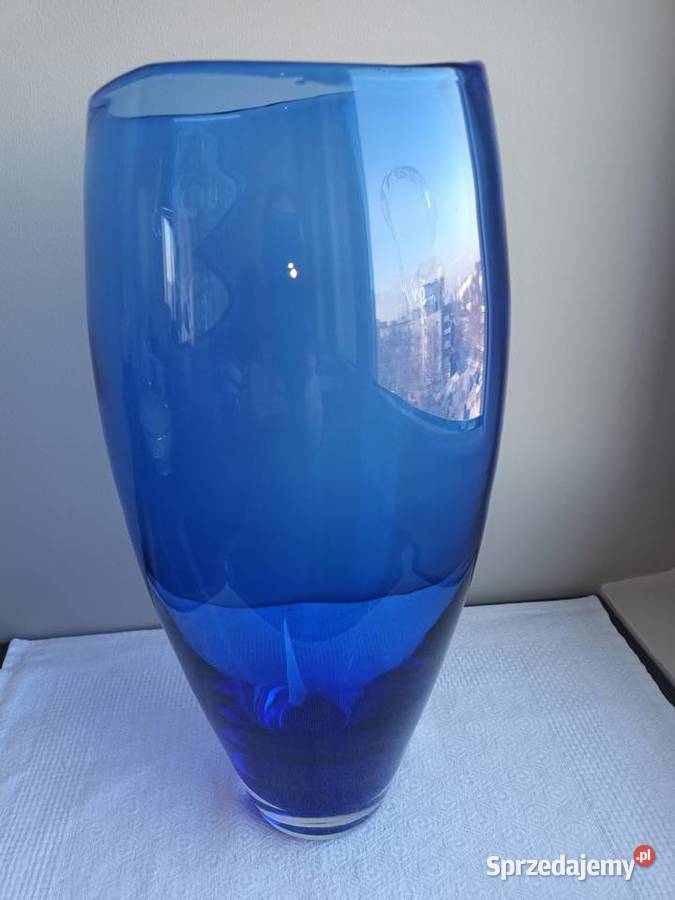 Piękny wazon masywny niebieskie kobalt szkło Gdańsk