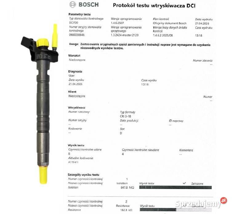 Wtryskiwacz BOSCH 0445116016 do VOLVO S60 S80 Bladowo