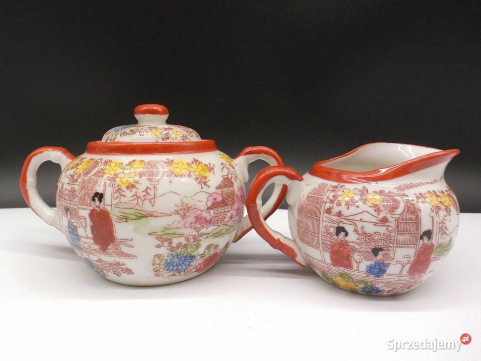 Stary Japoński Komplet Porcelanowy Cukiernica i Raszków