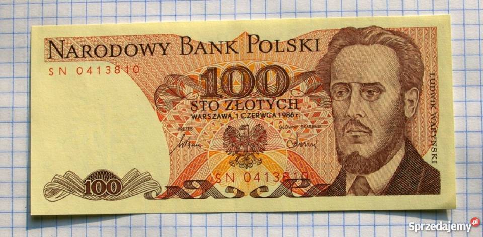 BANKNOT 100 ZŁOTYCH 1986 POLSKA LUDWIK WARYŃSKI lubelskie Piszczac