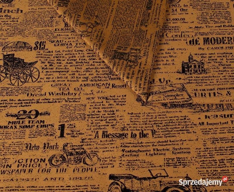 Oldpress tkanina tapicerska ze wzorem gazety