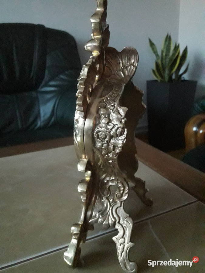 Mosiężny zegar mechaniczny z funkcją budzenia stołowy Janów Lubelski