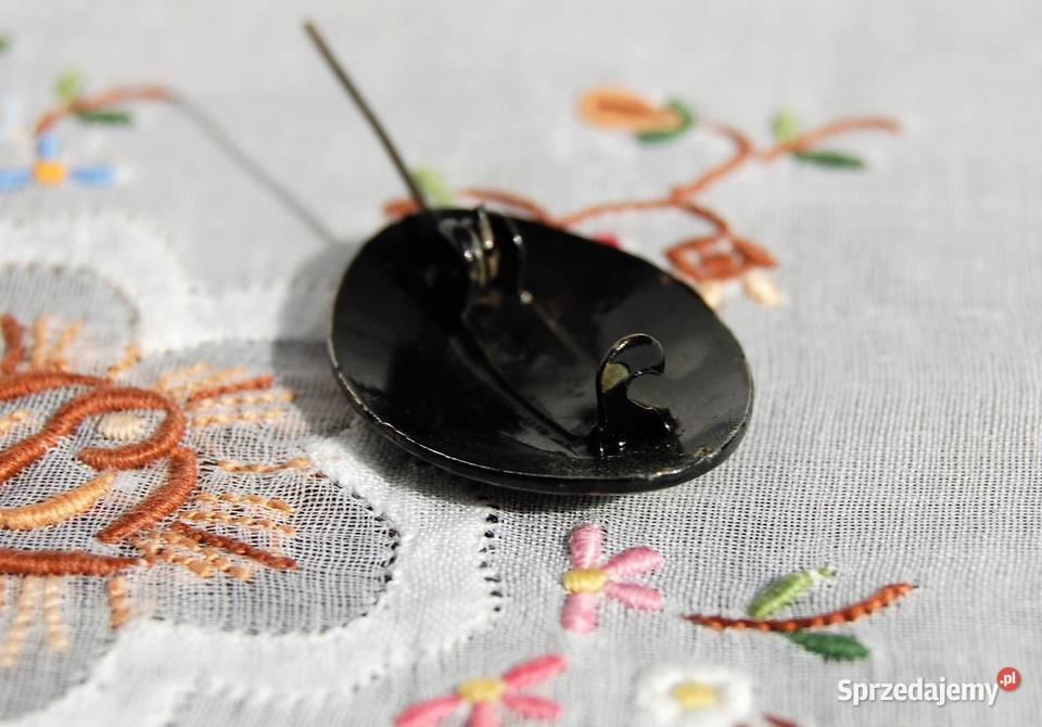 Stara broszka metalowa ręcznie malowana kwiaty Biżuteria dla Pań Lublin sprzedam