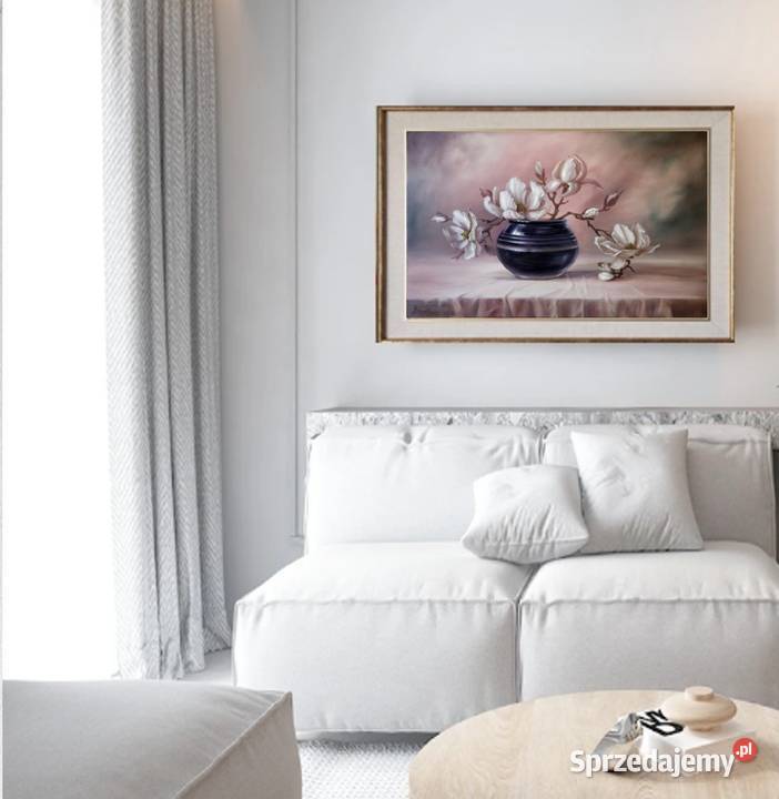 Magnolia ręcznie malowany obraz olejny Lidia Malarstwo