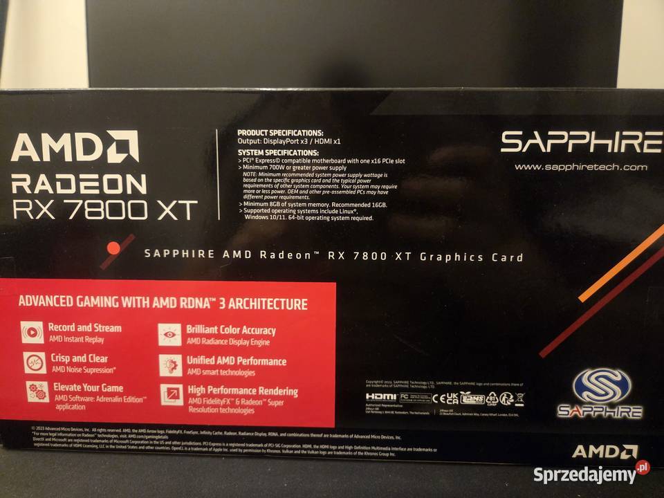Karta graficzna AMD RX 7800 XT Sapphire 16GB RAM Piotrków Trybunalski