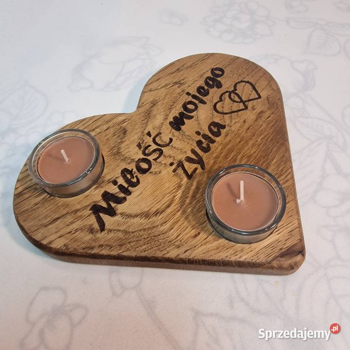 Świecznik drewniany serce z dębu Miłość mojego Sępopol sprzedam