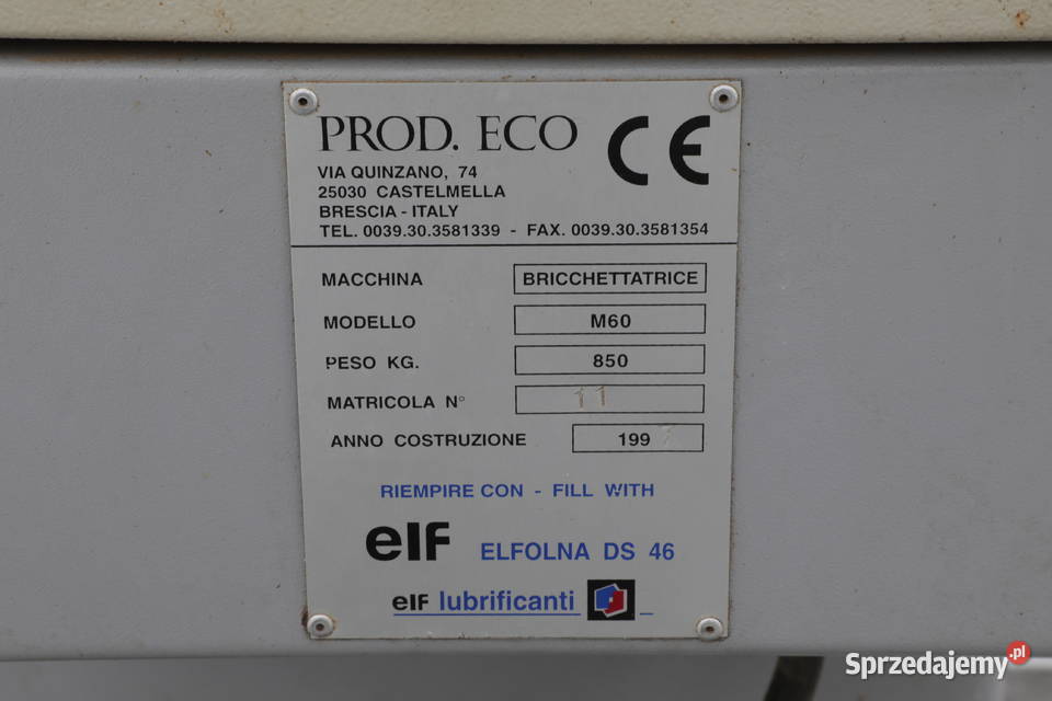 Brykieciarka do trocin PRODECO M60 1046 Łabuńki Pierwsze