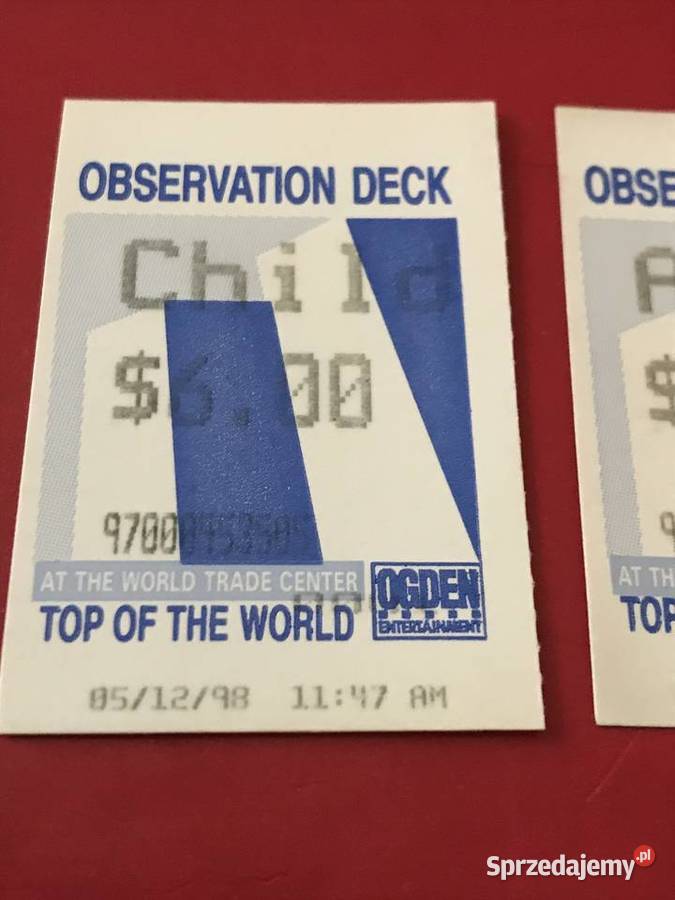 Bilet wstępu na WTCdwa bilety z 1998 Zegrze sprzedam