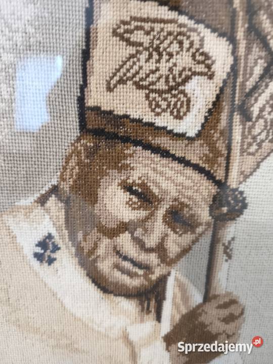 Piękny haftowany obraz Jana Pawła 2 z piękną sprzedam