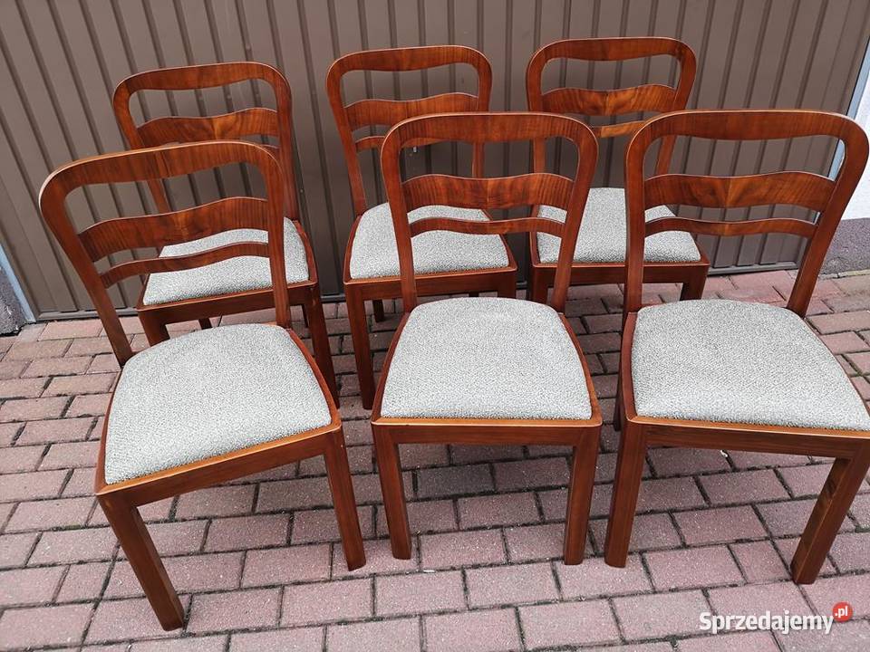 Krzesła ART-DECO Orzech-Buk Stare Antyk Komplet 6 Sztuki, Renowacji.