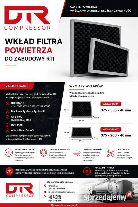 Wkład Filtra powietrza do zabudowy RTI do diesel Bratnik sprzedam