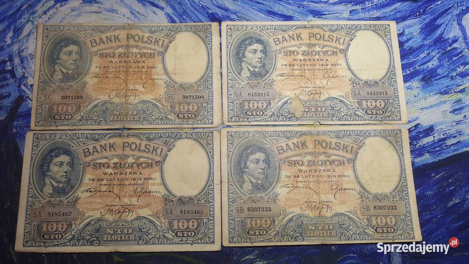 Zestaw 100 złotych 1919 r serie ABC Warszawa