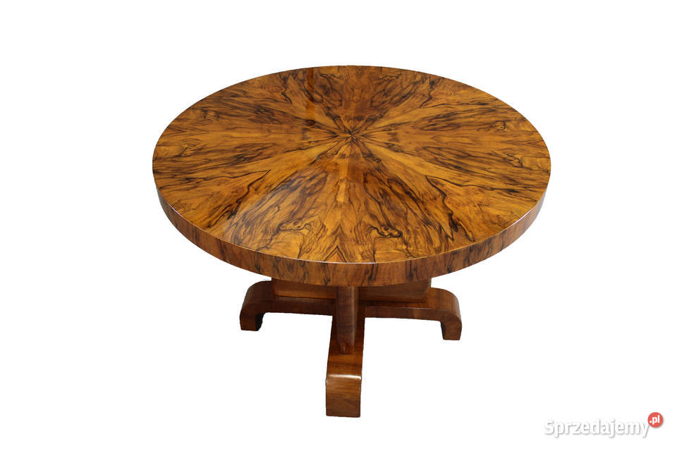 Okrągły stół gabinetowy art deco Piękny fornir Antyki, Sztuka, Kolekcje Zielonka sprzedam
