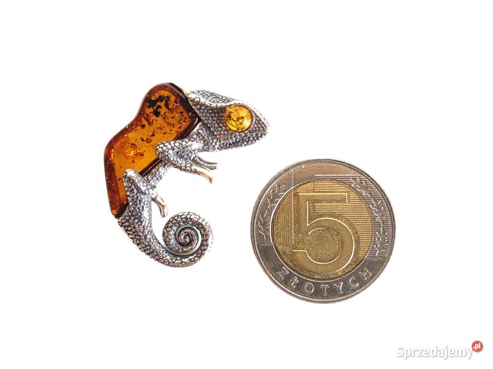 7563 Srebrny Kameleon z Bursztynami opolskie Kędzierzyn-Koźle