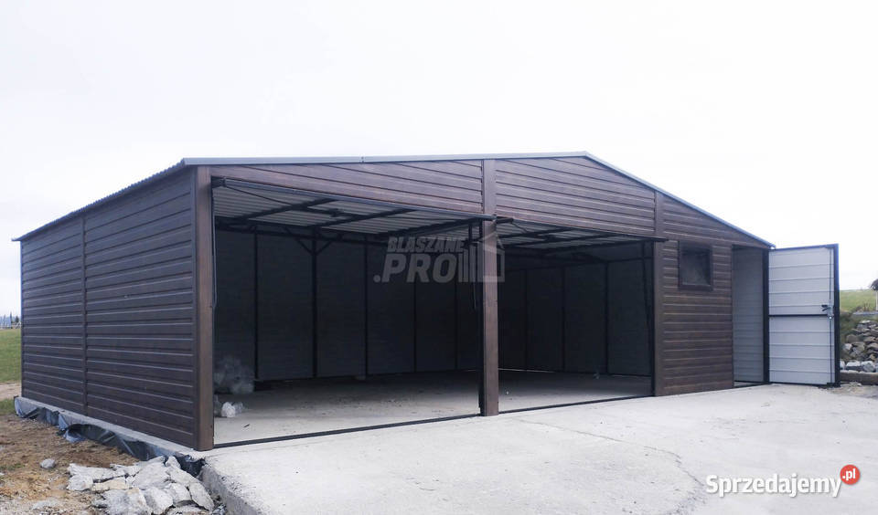 Garaż blaszany 9x6 2x Brama uchylna drzwi okno